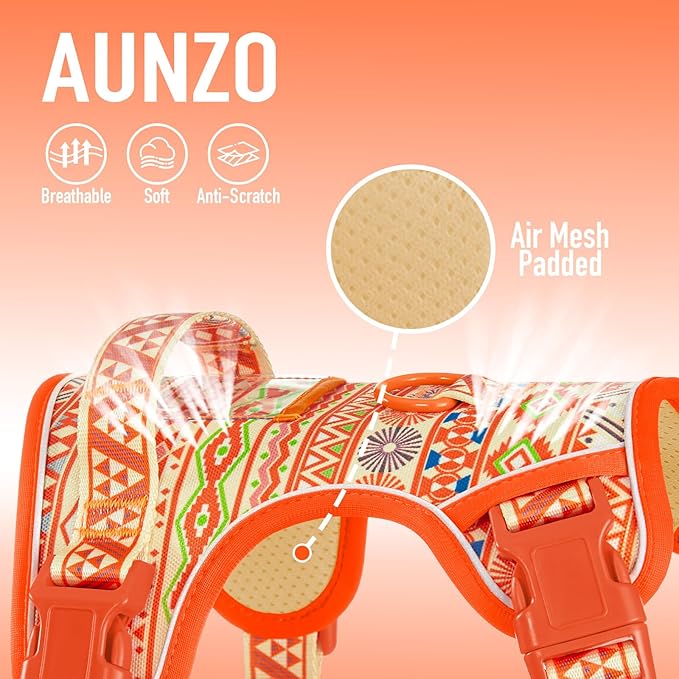 Dog Harness for Giant Dogs, Heavy Duty No Pull Pet Harness Vest Easy Control with Handle, Adjustable Reflective Extra Big Sized Dog Vest for Training, Walking, Hiking, Orange Ethnic, XL