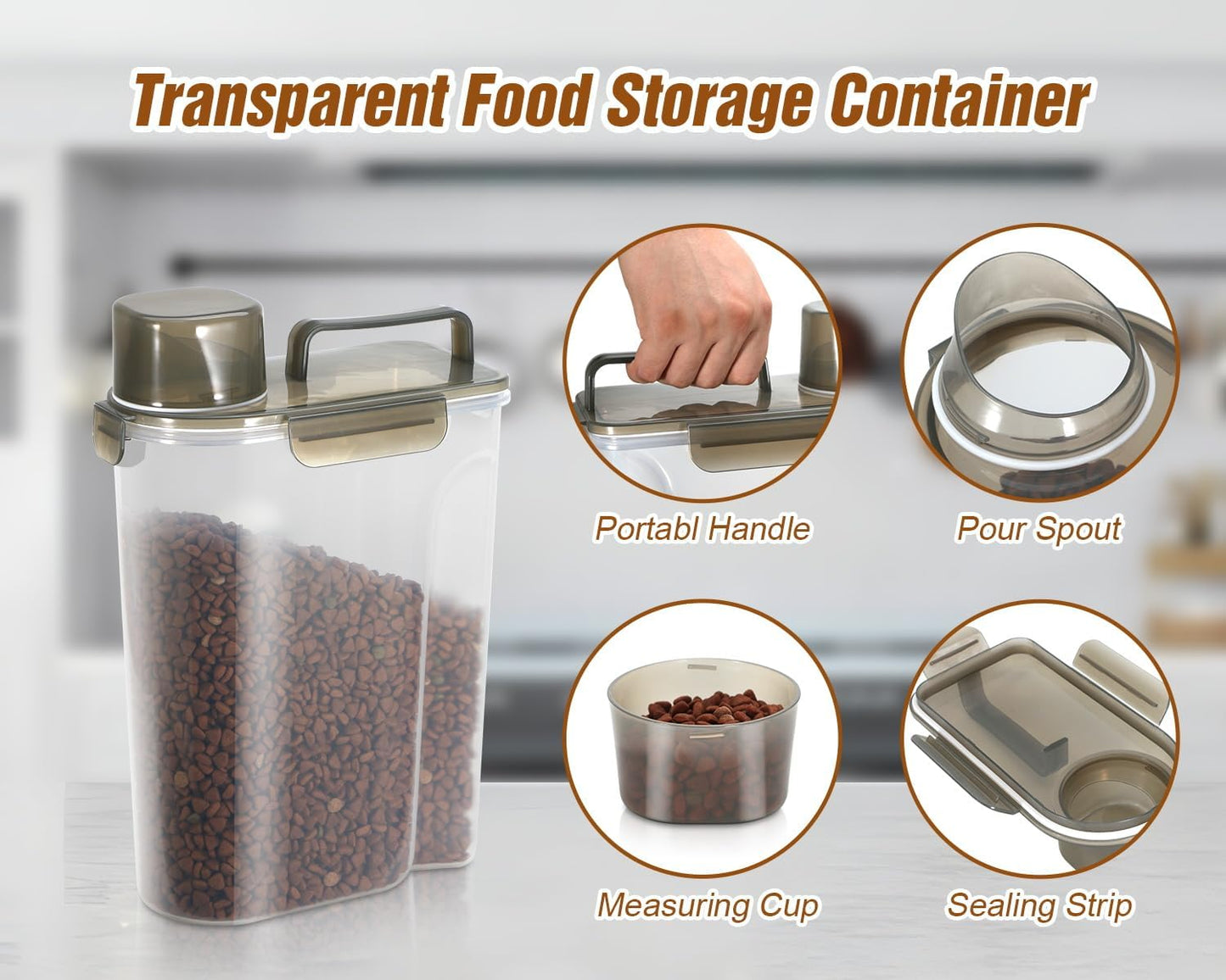 TBMax Dog Food Storage Container, Large Airtight Cat Food Container with Bigger Spout and Cup, Portable Travel Pet Food Storage Dispenser for Small Animal Kibble Storage, Bird Seed Container