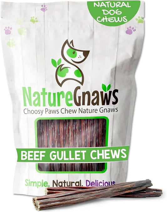 Nature Gnaws Beef Gullet Sticks for Dogs 5-6" (15 Count) - Natural Beef Jerky Stick Dog Chew Treats - Rawhide Free