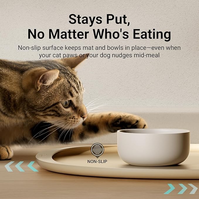 DownyPaws Dog Food Mats for Floors Waterproof, BPA Free Silcone Dog Bowl Mat, Non-Slip Pet Feeding Mat with High Raised Edge, Cat Placemat for Messy Drinkers, 18"×12.5", Almond