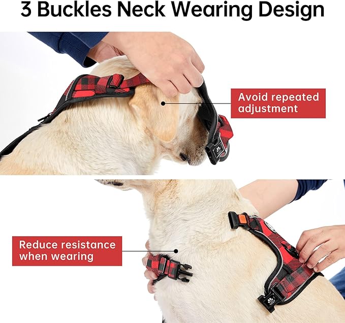 IVY&LANE No Pull Dog Harness with Leash Set, Reflective No Choke Pet Vest,Adjustable Oxford Dog Vest Harness with Easy Control Handle for Small Dogs (Checkered Red,S)