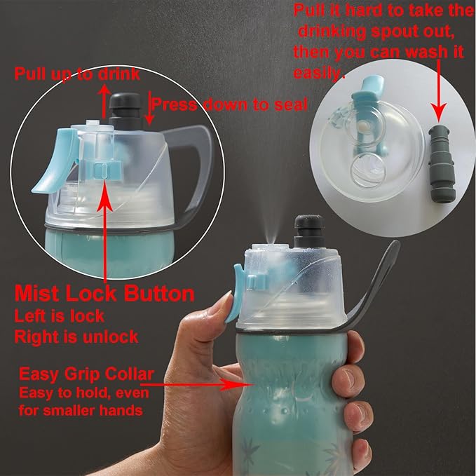 Misting Water Bottle 20 oz Cool Sports Water Bottle for Kids School Gifts for Boys Girls Insulated Spray Mist and Sip Water Bottles