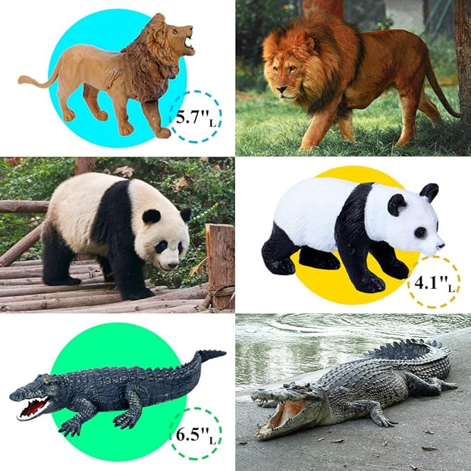 Mini Tudou 12 Pcs Safari Animals Figures Toys w/ 57x38.6’’ Large Activity Play Mat, Realistic Jumbo Jungle Wild Zoo Animals Figurines Playset w/Elephant, Giraffe, Lion for Kids Boys