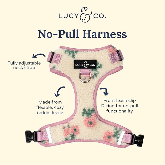 Lucy & Co. The in Full Bloom No-Pull Dog Harness for Dogs – Comfortable Leash Training Product w/Adjustable Chest & Neck Straps - Floral Teddy Fleece - X-Large