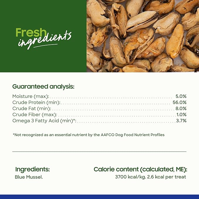smallbatch Pets Freeze Dried Cat & Dog Treats, 2oz - 100% Blue Mussels, Organic High Protein Treats, Omega 3 Fatty Acids, Gluten Free, Grain Free, Made in The USA, Ethically Sourced, Single Protein
