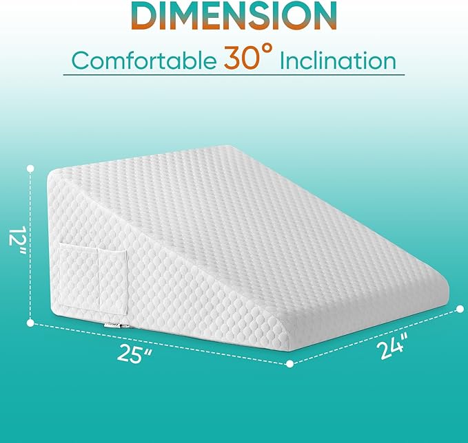 Wedge Pillow for After Surgery Premium 12" Bed Wedge Pillow for Sleeping with Memory Foam Top, Triangle Pillow Wedge for Acid Reflux Snoring Post Surgery Leg Elevation Back & Knee Pain Relief - White