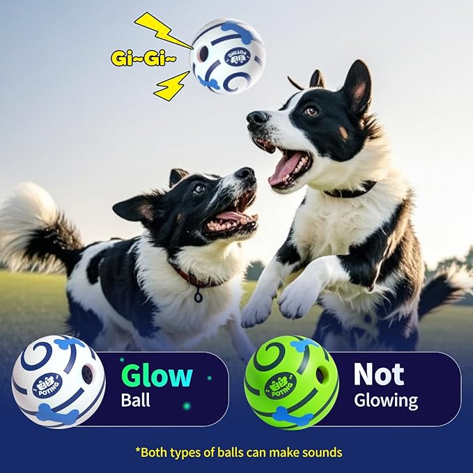 Giggle Ball for Dogs 2 Pack, Glowing Interactive Dog Toys Balls, Rolling Squeaky Toy for Large Medium Small Dogs, Fun Giggle Sounds Attract Attention When Rolled or Shaken - 3.14 inch