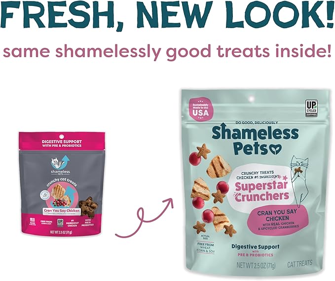 Shameless Pets Crunchy Cat Treats - Kitty Treats for Cats with Digestive Support, Natural Kitten Treats with Real Chicken, Healthy Flavored Feline Snacks - Cran You Say Chicken, 1-Pk