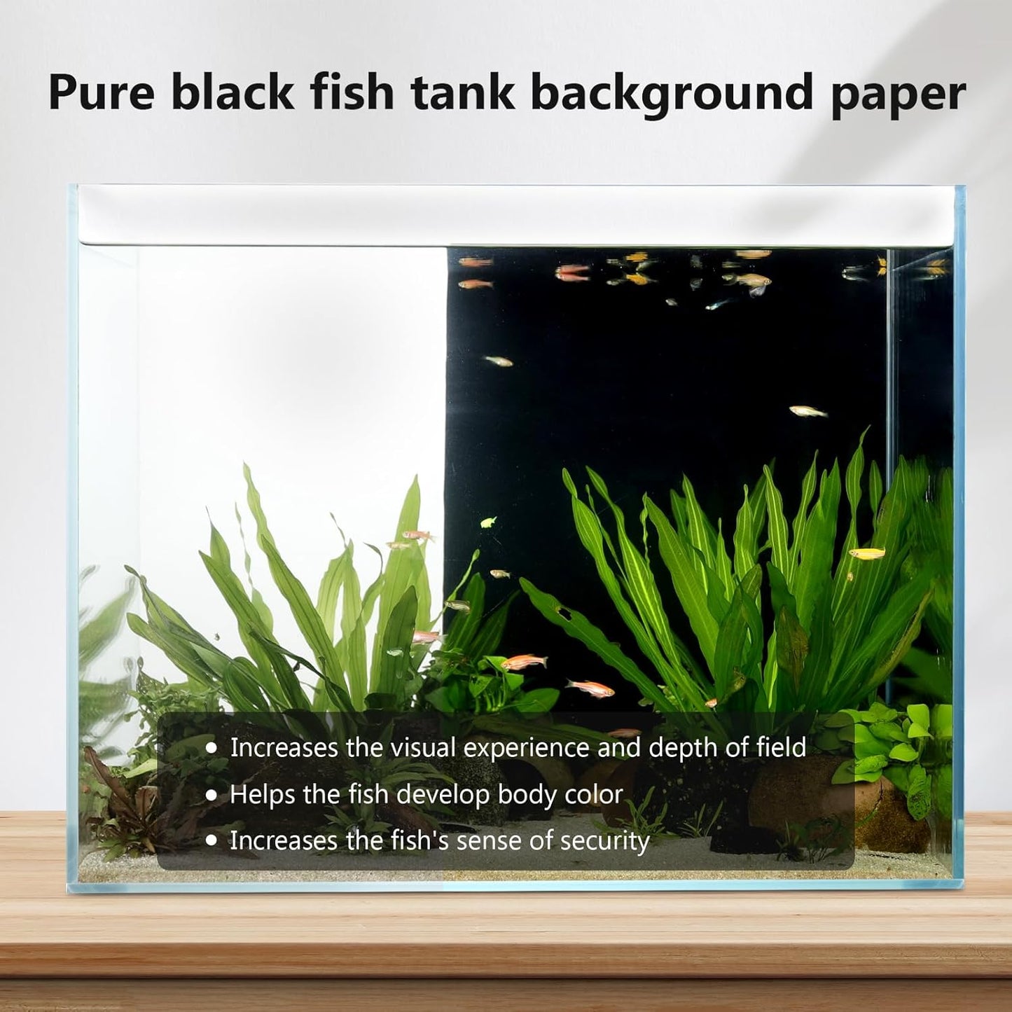 Aquarium Background Paper Decor Fish Tank Backdrop Wallpaper Electrostatic Adhesive, No Glue, Easy to Install, Reusable (17.7“H×47.2”L, Black)