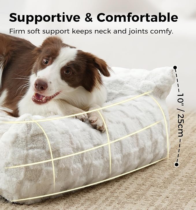 MADE 4 PETS Cat Beds for Indoor Cats, Cat Couch Bed, Soft Faux Fur Checkered Pet Sofa, Calming Fluffy Kitten Sofa with Supportive Foam, Removable Washable Cover with Non-Slip Base, White, Small