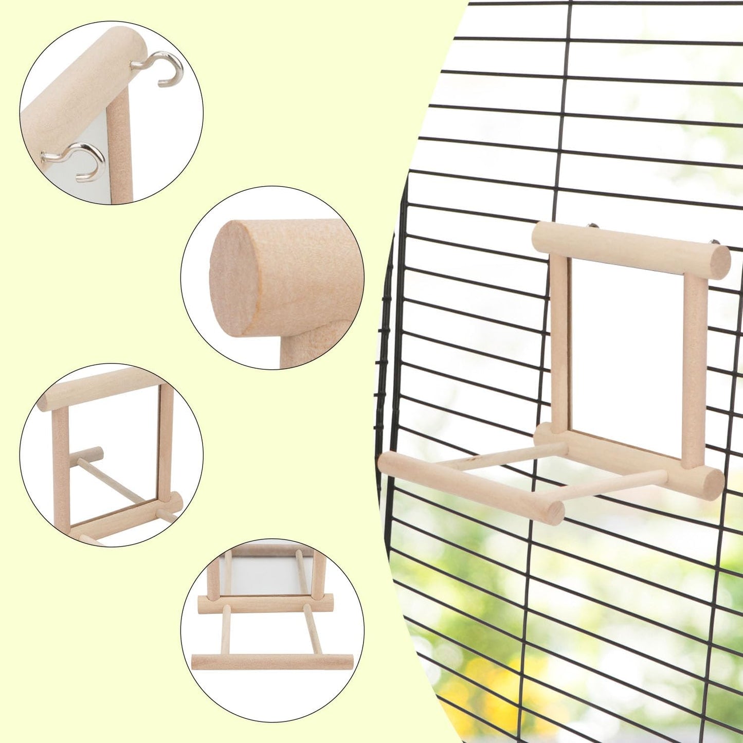 Hypeety Bird Parrot Mirror Toy Swing Hanging with Perch for Parrot Parakeet Budgies Cockatiel Conure Finch Lovebird (D)