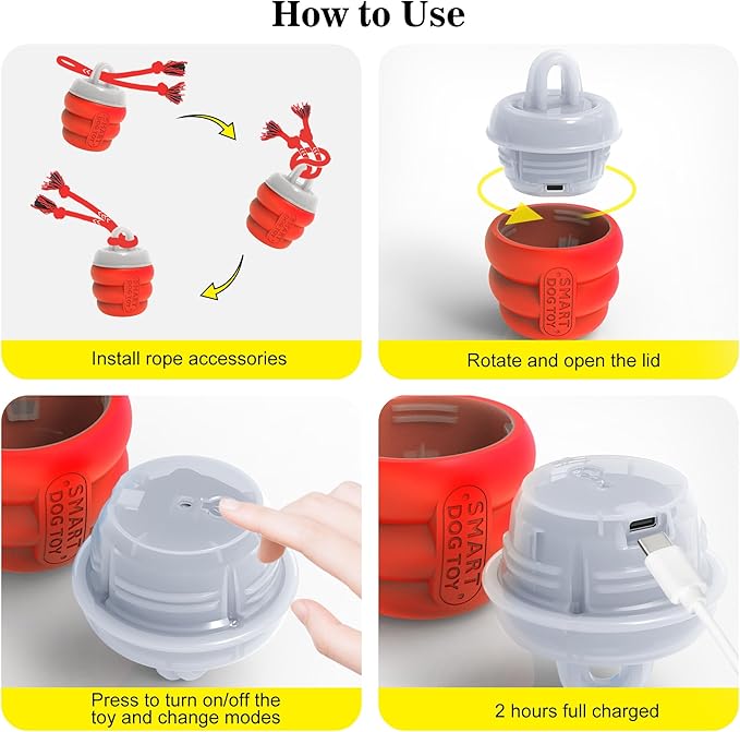 Interactive Dog Toys Balls, Squeaky Dog Toy Active Rolling Ball for Training,Fit for Large/Medium/Small Puppy and Boredom Dogs,Rechargeable Smart Automatic Dog Toys(Red)