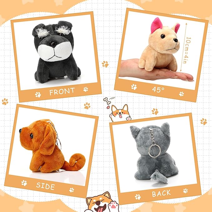 Sumind 9 Pcs 4" 5" Mini Plush Stuffed Dog Party Favor Small Puppy Stuffed Animal Bulk Soft Toy Doll Cute for Kids Gift Graduation Stocking Stuffers Baby Shower Birthday (Vibrant Puppy)