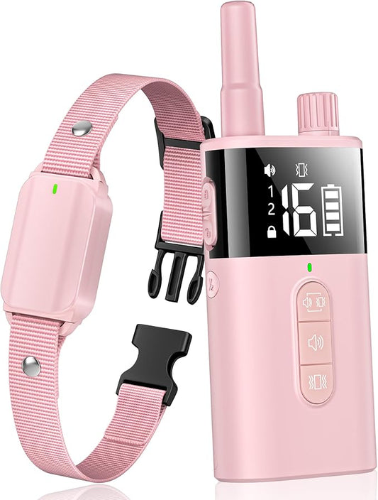 No Shock Dog Training Collar with Remote, Dog Vibration Collar with Controller Beep and Vibrate Only, Safe Lock Waterproof Rechargeable Vibrating Collars for Dogs(10-120 lbs)-No Prongs (Pink)