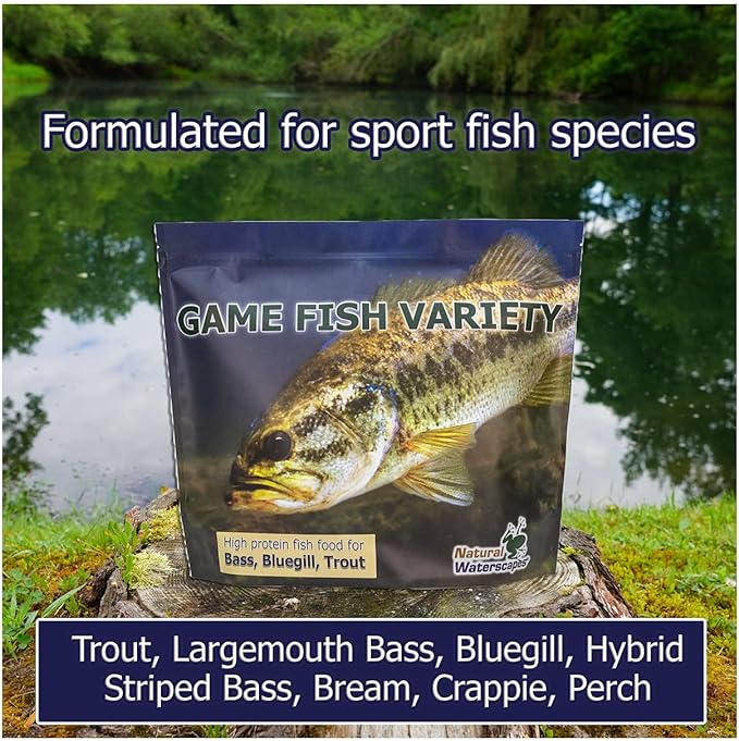 Natural Waterscapes Game Fish Food Variety | Pond and Lake Fish Food Pellets | 22 lb Bag | Feed to Bass, Bluegill, Trout, Catfish, tilapia | Floating Pellets
