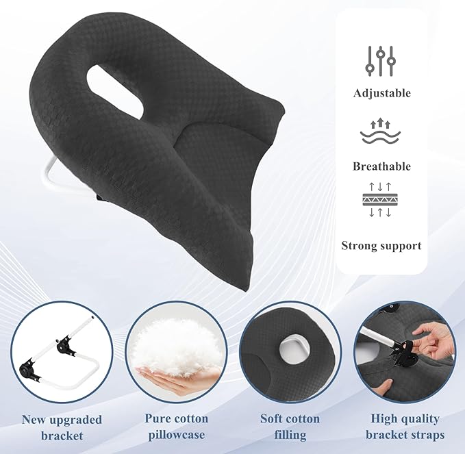 Newly Upgraded Face Down Pillow After Eye Surgery, Prone Pillow with Arm Hole for Face Down Sleeping, Retina and Vitrectomy Lying Pillow, Post Eye Surgery Recovery (Dark Grey)