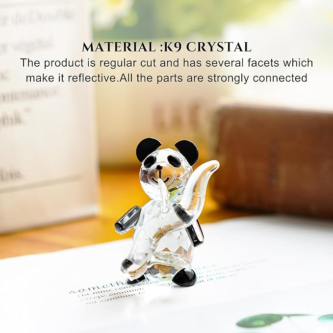 H&D HYALINE & DORA Cute Crystal Glass Panda Figurine with Bamboo for Home Office Decor