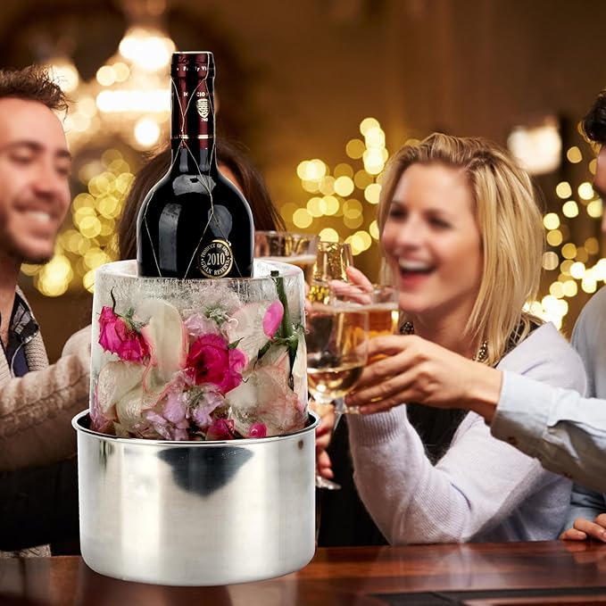 Ice Mold Wine Bottle Chiller Champagne Ice Bucket Mold, DIY Ice Mold with Flowers Fruits Theme Decors for Wine Champagne Cocktails, Wine Bucket Chiller for Parties Bar Wedding Festival Holiday