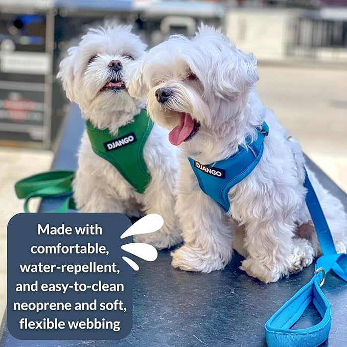 DJANGO Adventure Dog Harness - Stylish and Durable Large Dog Harness for Outdoor Adventures and Everyday Wear - Forest Green Neoprene Adjustable Harness for Dogs with Reflective Piping & Brass D-Ring