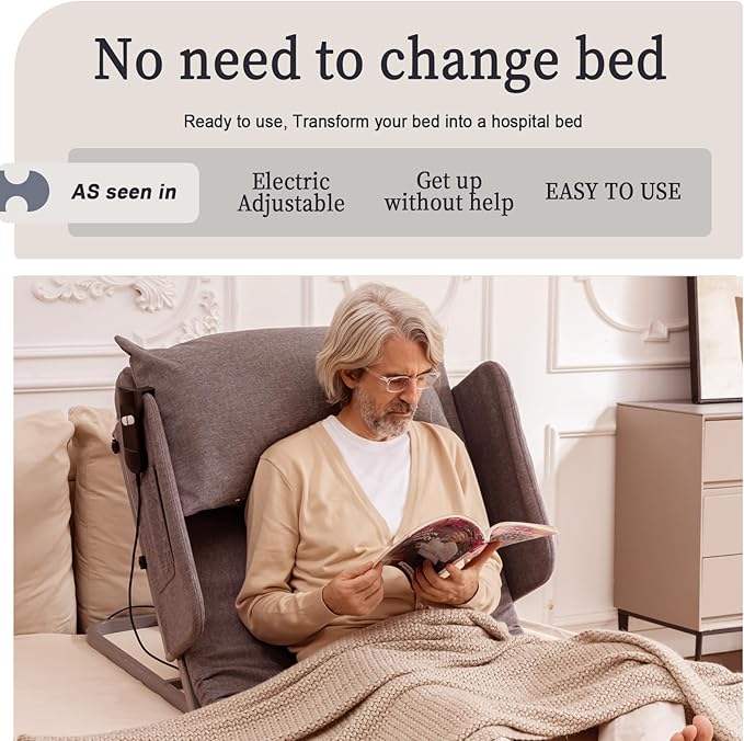 Lifting Bed Backrest | Electric Adjustable Power Bed Wedge Mattress with Pillow Cover for Elderly, Patient, Pregnant Women | Sitting and Sleeping Positioning Assistance, Steel Frame