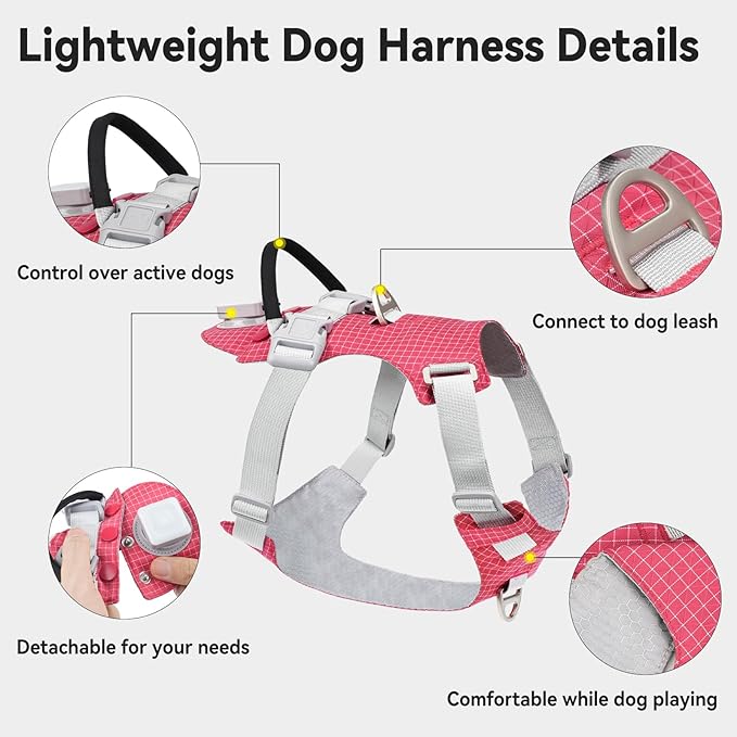 Joytale Lightweight Light Up Dog Harness, Rechargeable No-Pull LED Dog Harness with Detachable Light Box, Airtag Holder, Adjustable for Night Walking, Running & Everyday Use, Red, XL