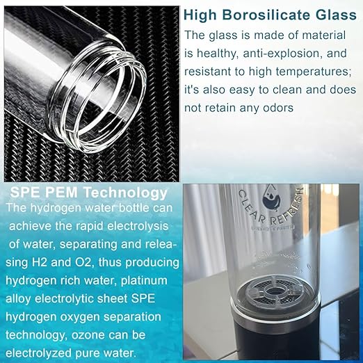 Hydrogen Infused Water Bottle Borosilicate Glass – Travel Friendly Hydrogen Bottle for Office, School, Car – Water Energy Boost – Rich in Antioxidants gothydro Water Hydrogen Water Bottle