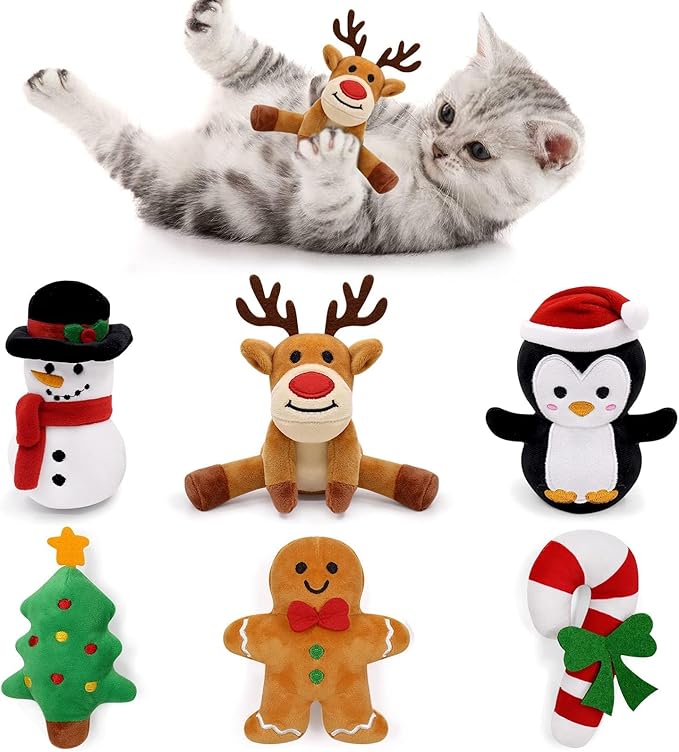 Christmas Catnip Toys Cat Chew Toy Bite Resistant Catnip Toys for Cats Catnip Filled Cat Teething Toy Festive Holiday Cat Lover Gift 6 Pcs