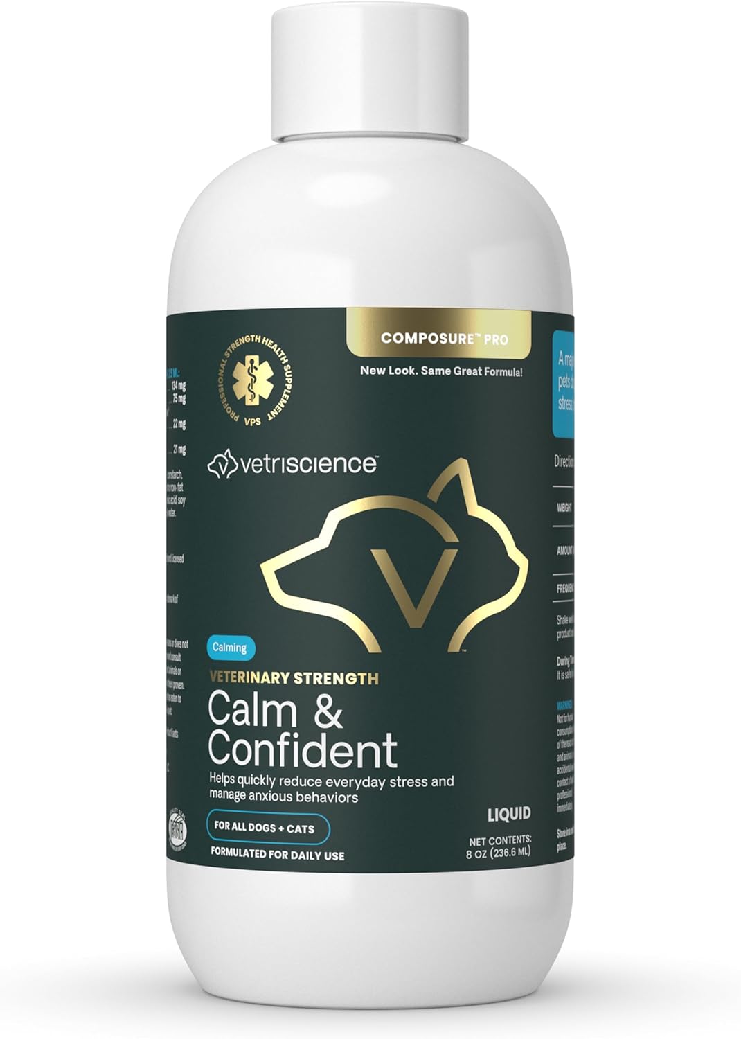 VetriScience Veterinary Strength Calm & Confident Liquid - Liquid Calming Supplement for Dogs & Cats - Pet Relaxation Formula - Clinical Strength - Easy to Administer - Unflavored - 8 oz