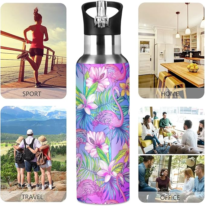 MNSRUU Insulated Water Bottle with Straw, Rainbow and Unicorns Stainless Steel Flasks for Sports Cycling Hiking School