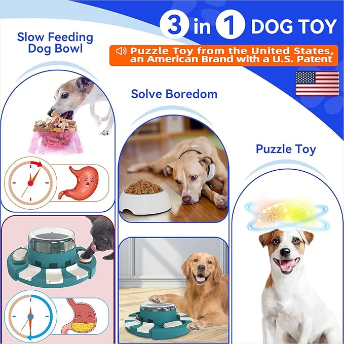 KADTC Dog Puzzle Toy Level 2 in 1 for Small/Medium/Large Dogs Treat Puzzles Slow Feeder/w Button Keep Them Busy Enrichment Toys Food Dispenser Puppy Brain Stimulating Mental Stimulation Mind Games