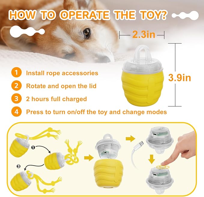 Interactive Dog Toys, [2025 Newly Upgraded] Interactive Dog Ball for Small Dogs, Automatic Moving Dogs Toy Wicked Ball for Boredom & Training, Play Music, USB Rechargeable(Yellow)