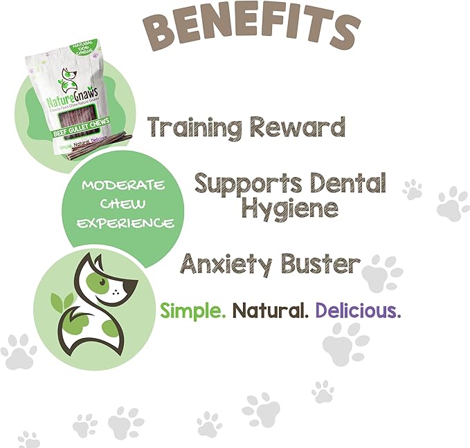 Nature Gnaws Beef Gullet Sticks for Dogs 5-6" (15 Count) - Natural Beef Jerky Stick Dog Chew Treats - Rawhide Free