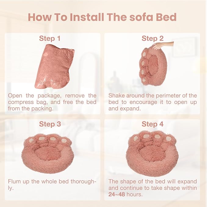 Calming Dog Bed Cat Bed Medium Size Dog - Donut Washable Medium Pet Bed, Warm Kitten Nest 24 inches Anti-Slip Round Fluffy Plush Faux Fur Cat Bed, Fits up to 25 lbs Pets, (Luxury Pink)