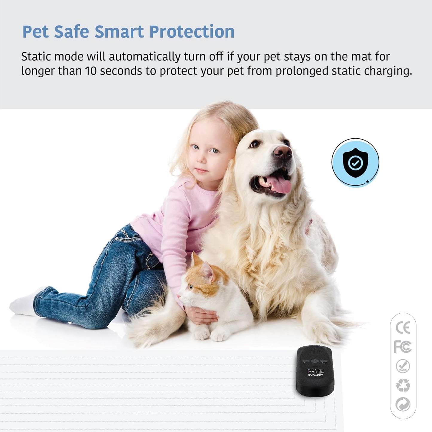 SVD.PET Pet Training Mat with Tester, 22" X 16", Pet Shock Pad, Dogs & Cats Electronic Repellent mat for Indoor, 3 Training Modes, 5 Levels, Pet Safe Mode (Black Controller)