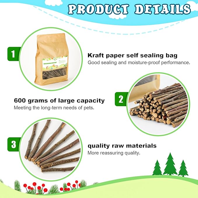 600g/1.3lb Apple Sticks Chew Toys for Guinea Pigs Rabbit Teeth Grinding Treats Toys for Bunny Chinchillas Hamster Gerbil Parrot Small Animal Pet Supplies