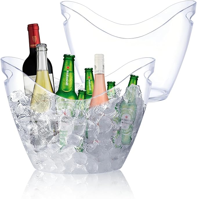 Ice Bucket 2 PCS, Acrylic Clear Wine Bucket 4 Liter Beverage Tub Champagne Wine Bucket for Parties and Drinks, Food Grade, Perfect for Wine, Champagne or Beer Bottles