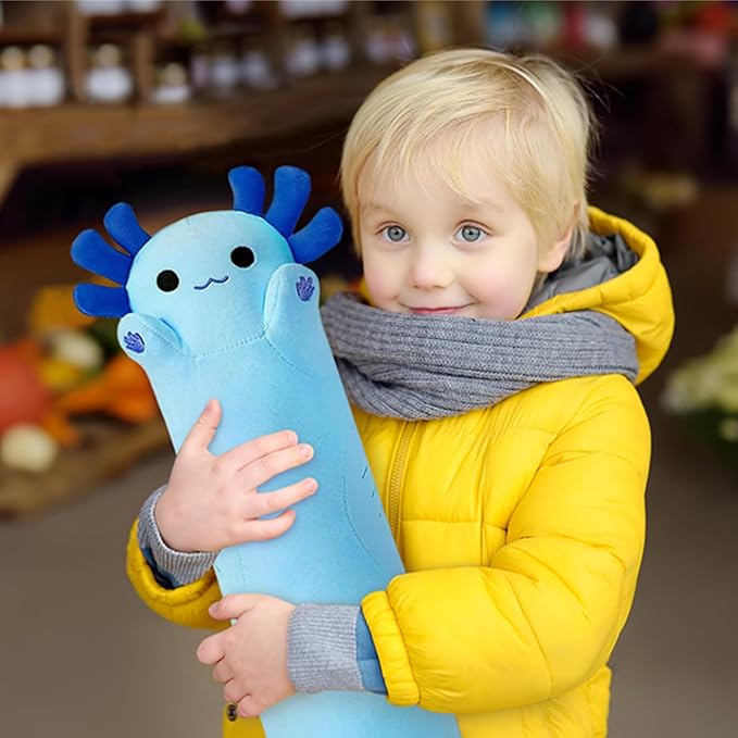 PEACH CAT Blue Long Axolotl Plush Pillow Toy Cute Axolotl Stuffed Animal for Girls and Boys 34"