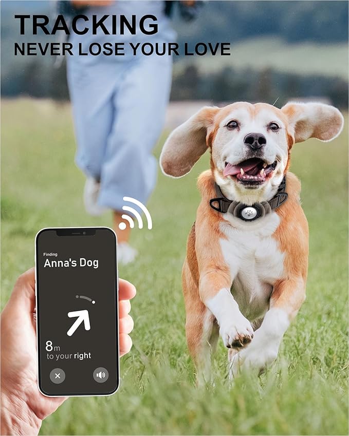 TagME Airtag Dog Collar,Waterproof Reflective Pet Collar with Airtag Holder,Soft Padded and Double D-Rings for Medium Dogs,Brown