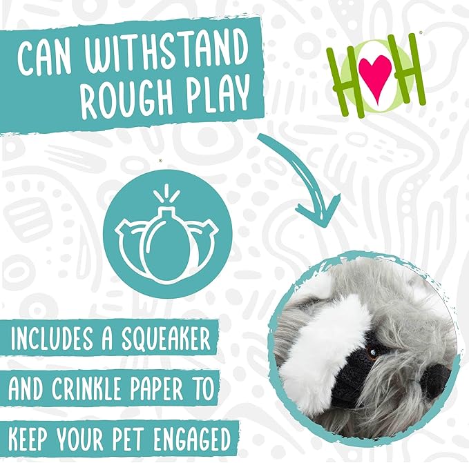 HuggleHounds X-Brace - Interactive Dog Plush Toys to Keep Them Busy, Squeaky Crinkle Puppy Toy for Small, Medium, & Large Dogs, Durable Internal Knotted Rope, Minimal Stuffing - Redwood Raccoon