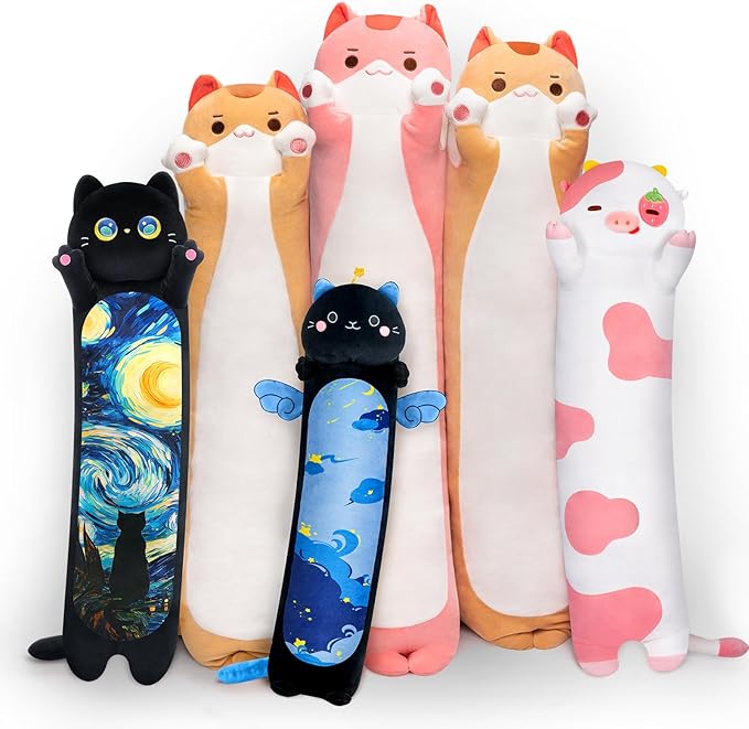 Long Cat Plush Kawaii Kids Plush Toy Pillows, Cute Cat Stuffed Animals Soft Plushies, Kitten Big Plush Toys Throw Body Pillow Doll Gift for Girls Boys (Brown Cat Body Pillow 44 Inch)