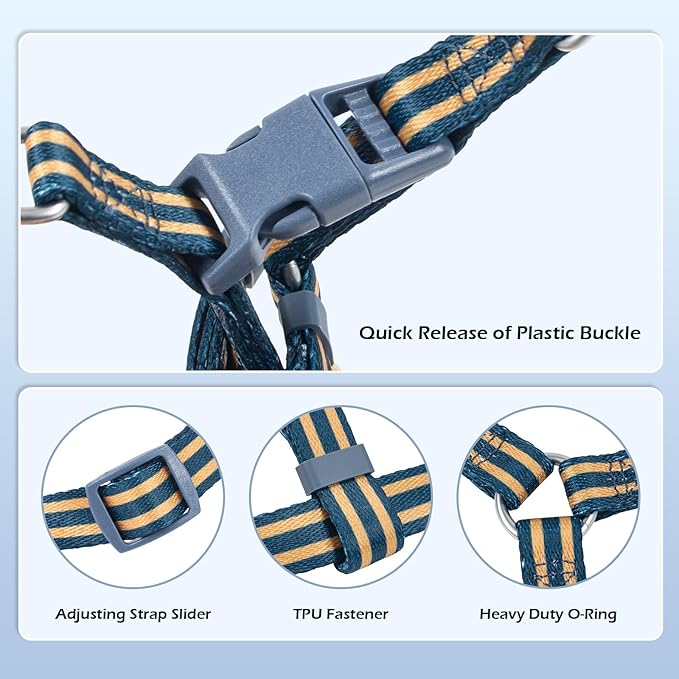 Stripe Step in Dog Harness for Small Dogs, Freedom Nylon Dog Halter Vests, Lightweight and Escape Proof Puppy Harness, Quick Fits for Small Medium and Large Dogs, Blue L