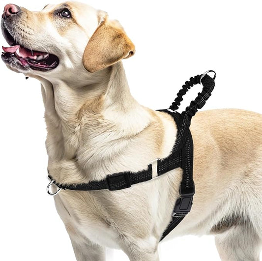 PUPTECK No Pull Dog Harness for Large Dogs, Adjustable Reflective Pet Vest Harness with Bungee Handle, Escape Proof No Choke Harness for Large Dogs Walking Training, Black L