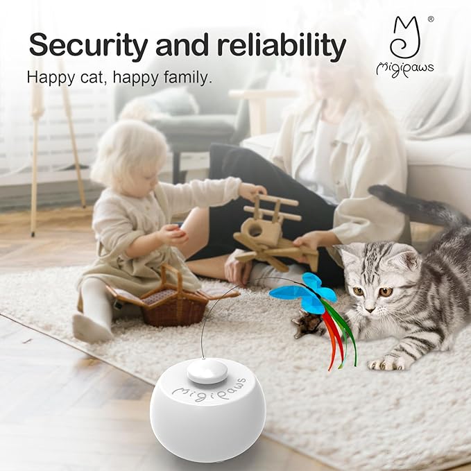 Migipaws Interactive Cat Toys, Butterfly & Feather Kitten Toy,Automatic Spinning Ball for Indoor Bored Cats,Self Play Intelligent Touch Senser, 3 Replacements