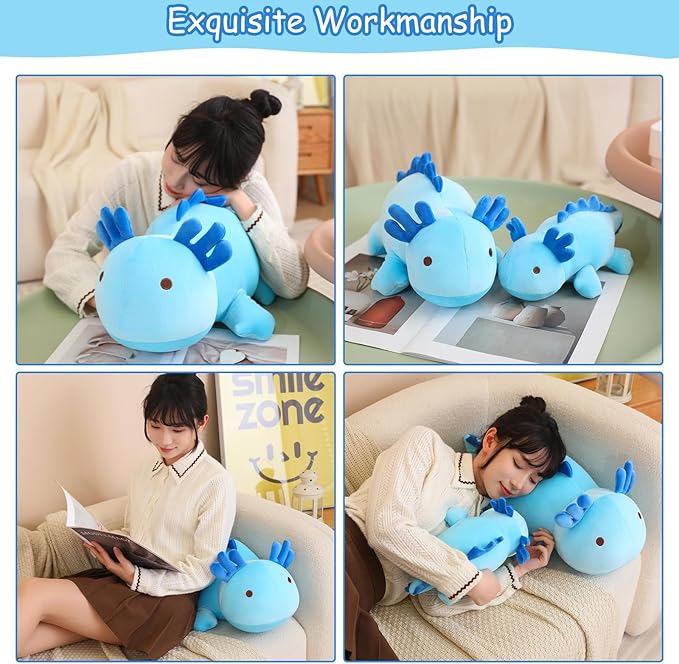 SQEQE Weighted Axolotl Plush Toy, Blue Axolotl Stuffed Animals Cute Plush Pillow, Kawaii Weighted Stuffed Animals Gifts for Girls & Boys Blue 9.8 Inch, 0.8 Lbs