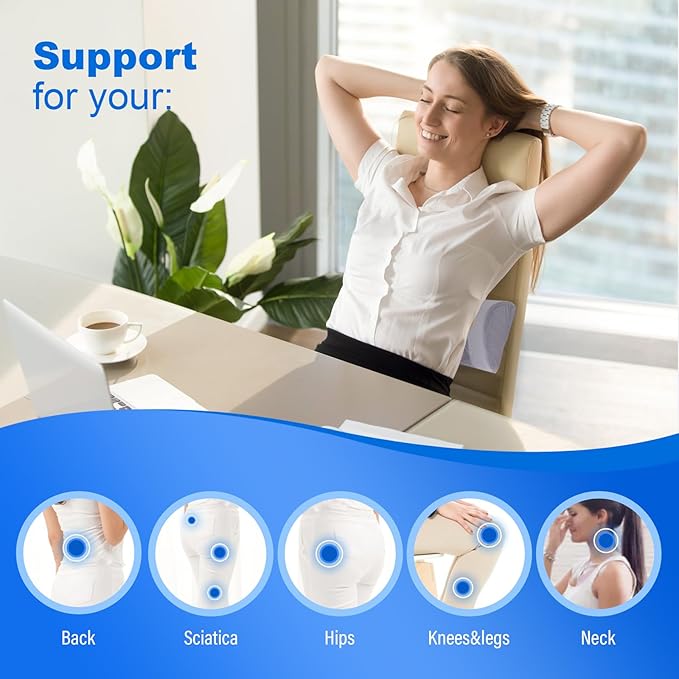 Lumbar Support Pillow for Bed, Memory Foam Back Pillow for Sleeping, Back Support Pillow for Lower Back Pain Relief, Lower Back Pillow for Sleeping, Lumbar Pillow for for Side, Back, Stomach Sleepers