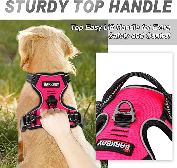 BARKBAY No Pull Dog Harness Front Clip Heavy Duty Reflective Easy Control Handle for Large Dog Walking(Pink,M)