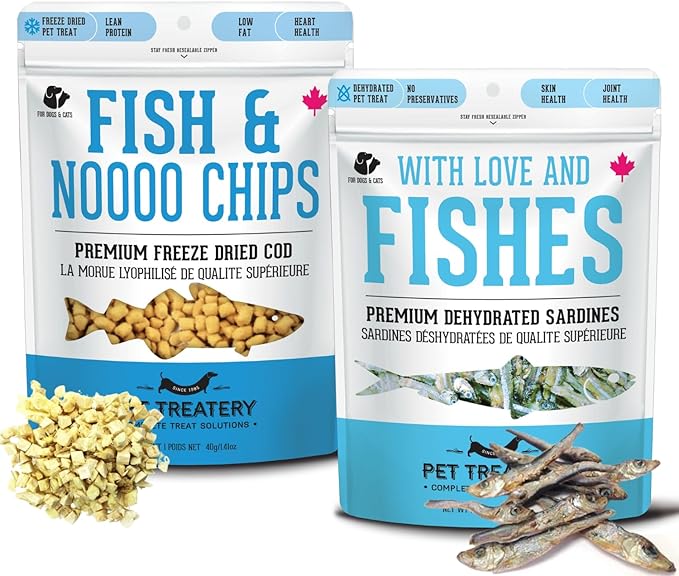 Dehydrated Cod Skin & Sardines for Dogs & Sardines for Cats (4.59 oz, Pack of 2) - Dehydrated Single Ingredient Dog Treats - Natural Dog Treats, Grain Free