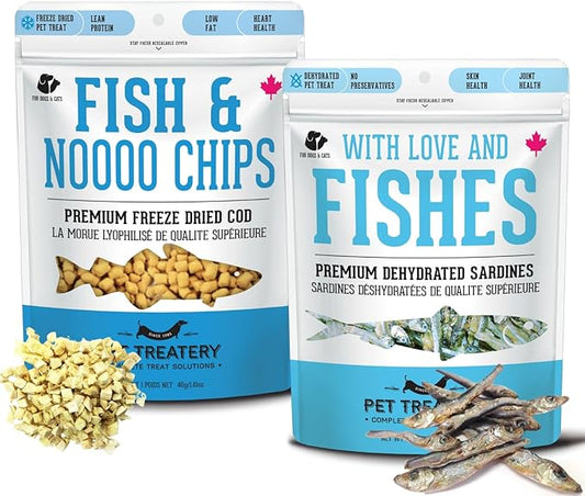 Dehydrated Cod Skin & Sardines for Dogs & Sardines for Cats (4.59 oz, Pack of 2) - Dehydrated Single Ingredient Dog Treats - Natural Dog Treats, Grain Free