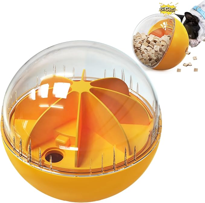 Enrichment Interactive Dog Treat Toy - Level 1 Mental Stimulation for Dogs，Mentally Stimulating Dog Toys for Boredom Busy (Beginner-Orange 5.6" Squeaky Ball)