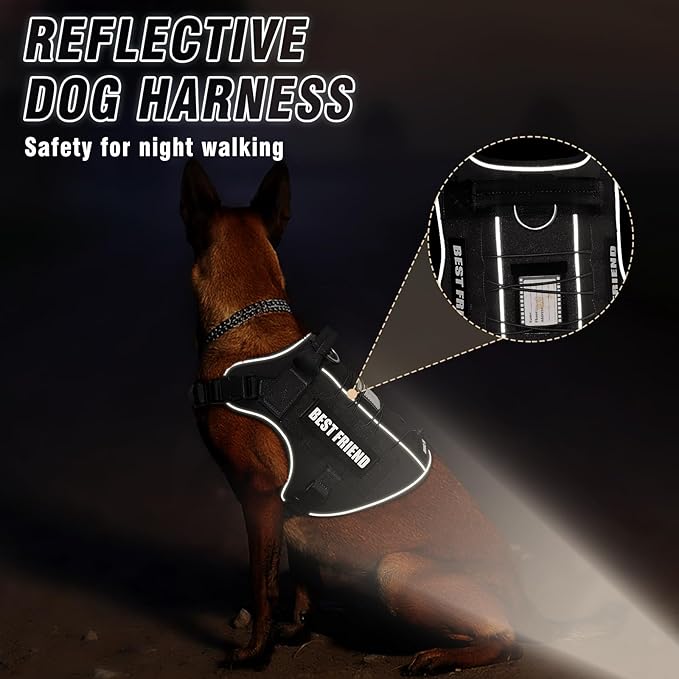 Tactical Dog Harness Medium Sized Dog,No Pull Military Dog Vest with Handle,Reflective Heavy Duty Pet Harness for Walking Hiking Training Black M